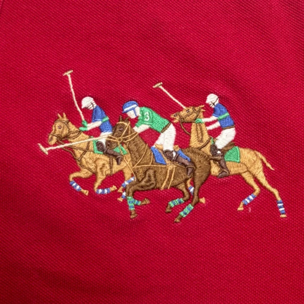 Polo Ralph Lauren Triple Pony Polo Shirt Red Mens M Classic Fit Long‎ Sleeve